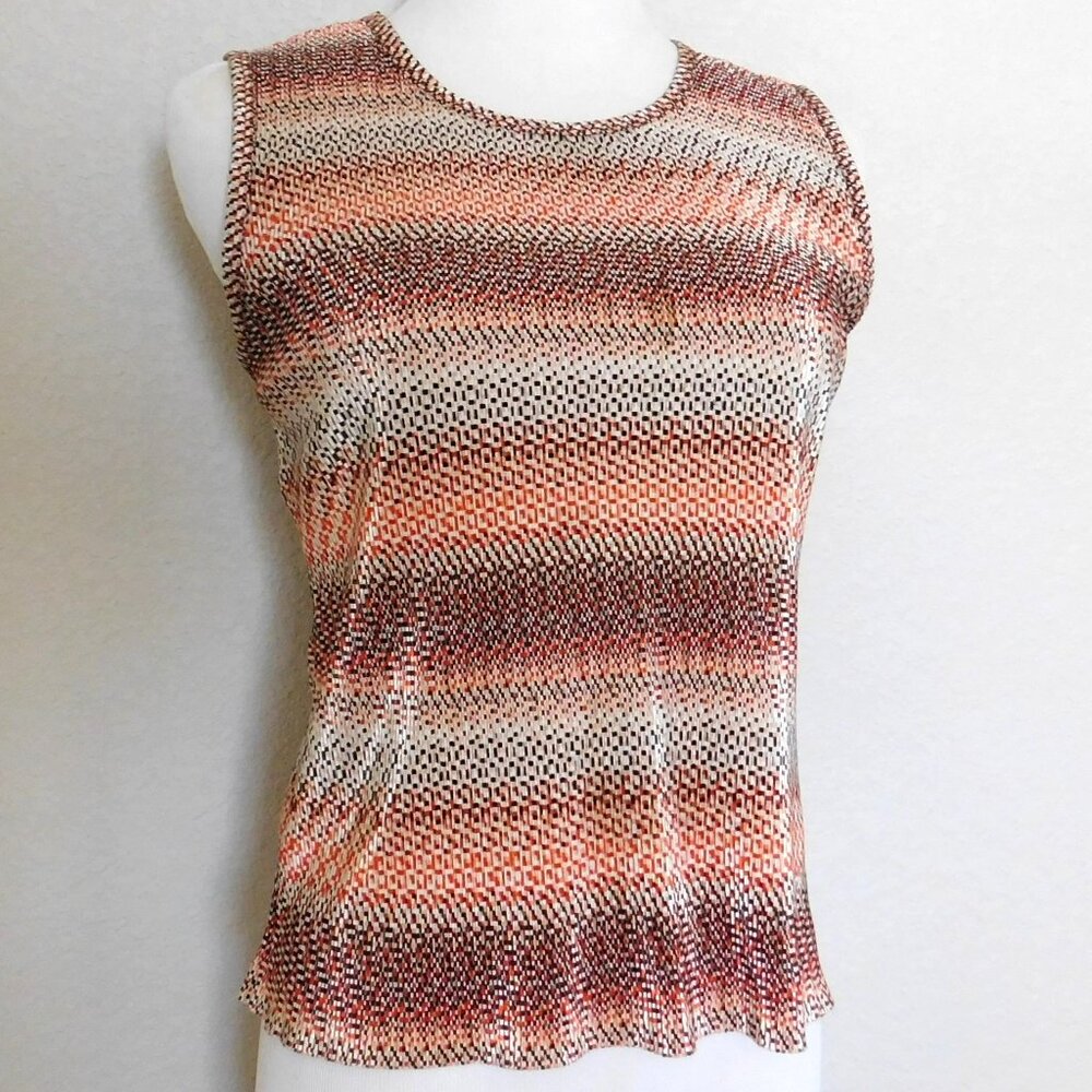 VTG PLISSE Stretchy Crinkle Wavy Stripes Sleeveless Tank Blouse Size S